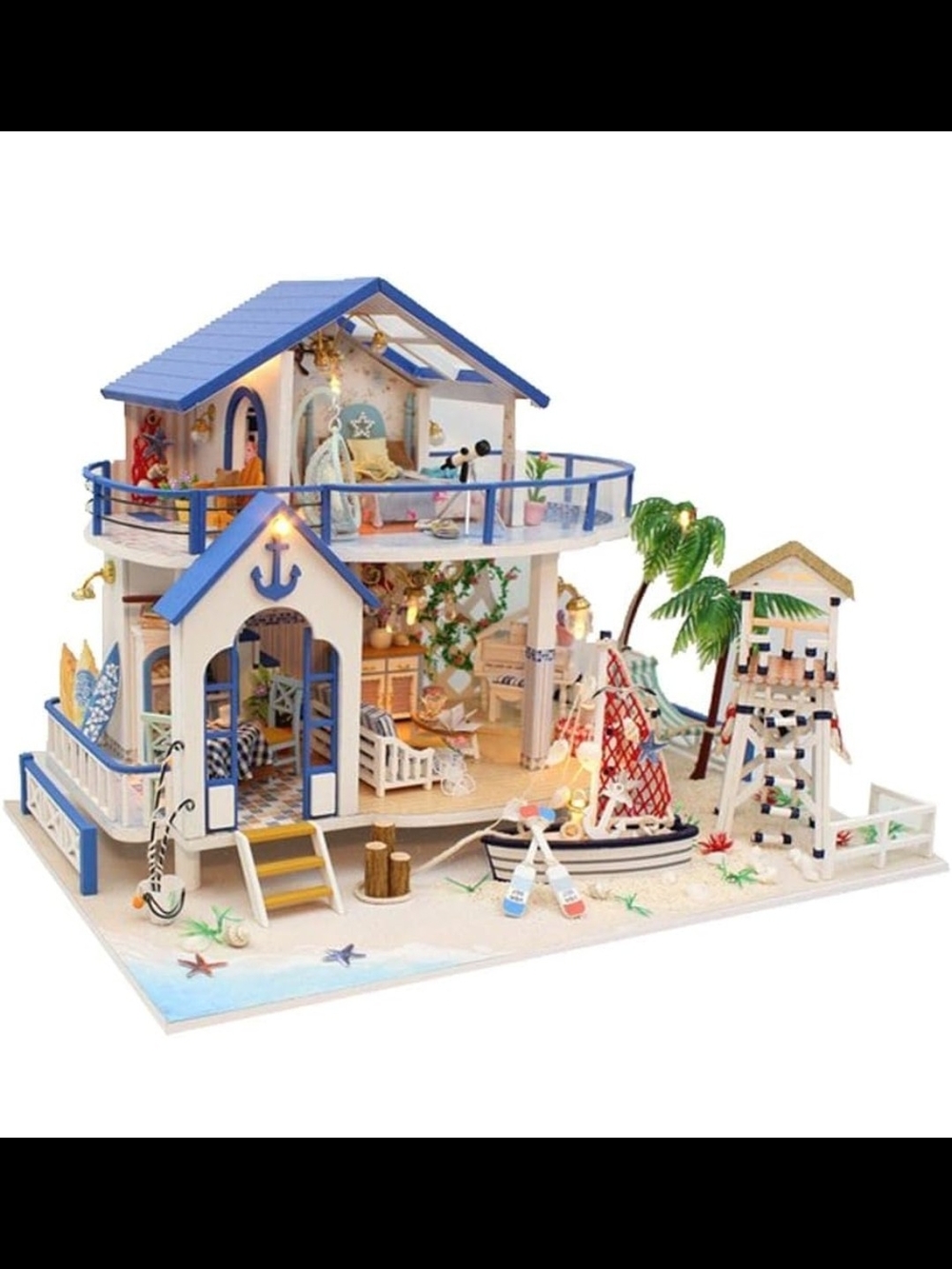 NIB RHZN Miniature House Kit Dollhouse DIY Beach House 1:24 Scale